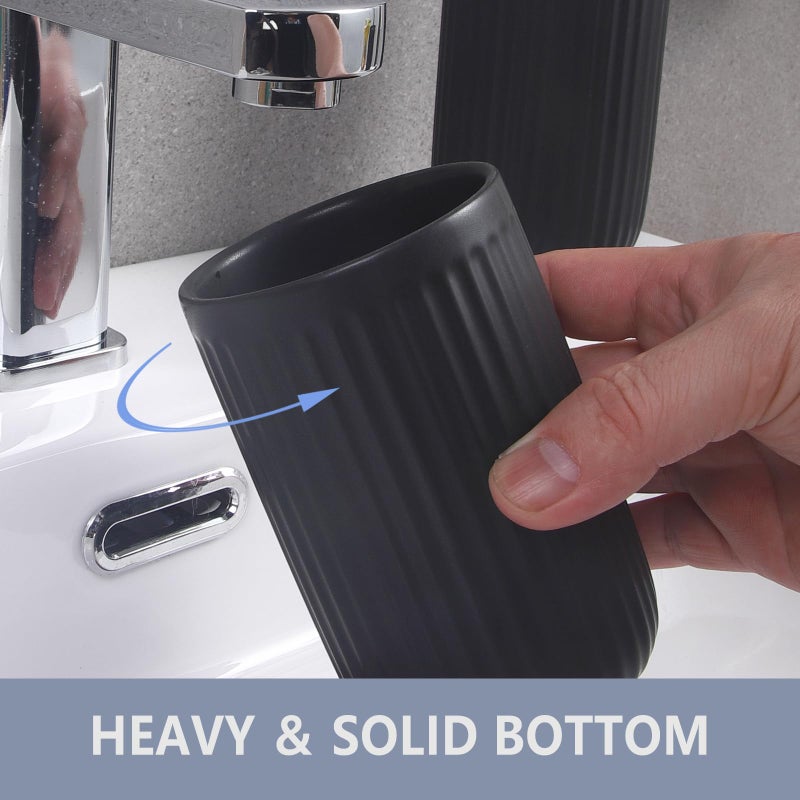 BSDISP Matte Black Toothbrush Holders for Bathrooms - Ceramic Toothbrush Toothpaste Holders Set  Black Bathroom Tumbler Cups Reusable Toothbrush Cup Black Mouthwash Cup  Bathroom Counter Organizer. - Image 3
